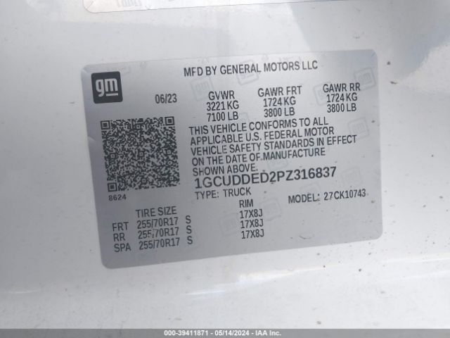 1GCUDDED2PZ316837 Chevrolet Silverado 1500 4wd  Standard Bed Lt