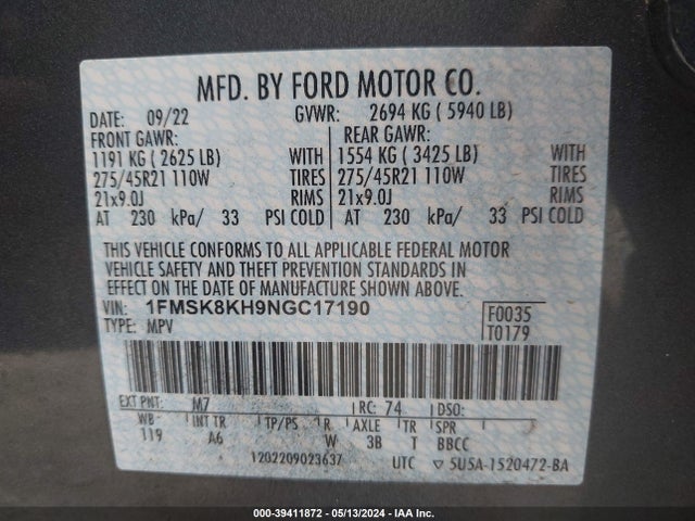 Ford Explorer St-line 2022 1FMSK8KH9NGC17190 Image 9
