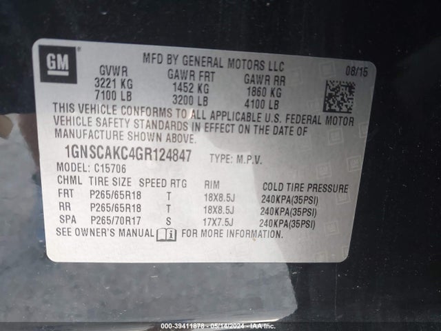 Chevrolet Tahoe Ls 2016 1GNSCAKC4GR124847 Image 9