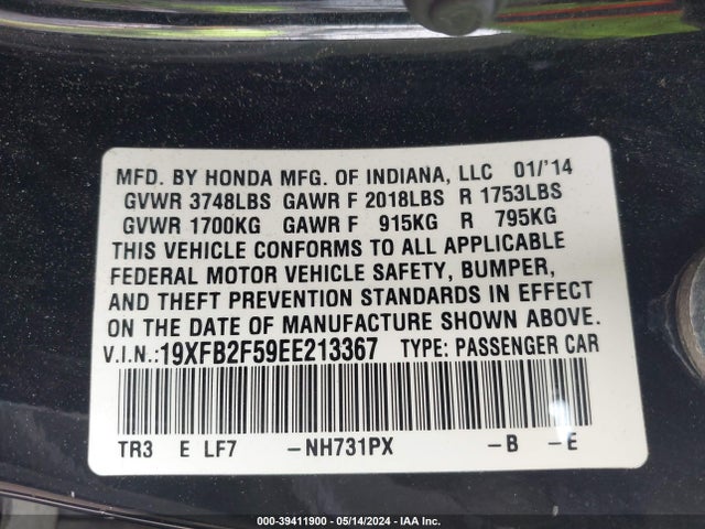 Honda Civic Lx 2014 19XFB2F59EE213367 Image 9