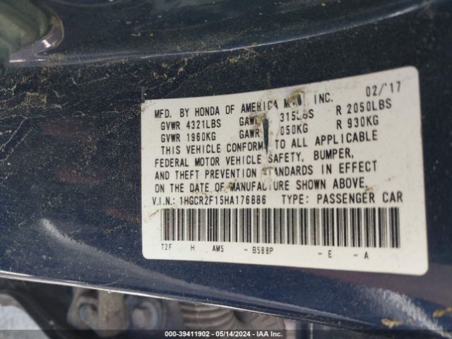 1HGCR2F15HA176886 Honda Accord Sport Se