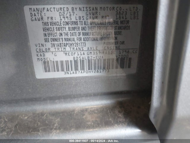 Nissan SENTRA S 2017 3N1AB7AP0HY281773 Image 9