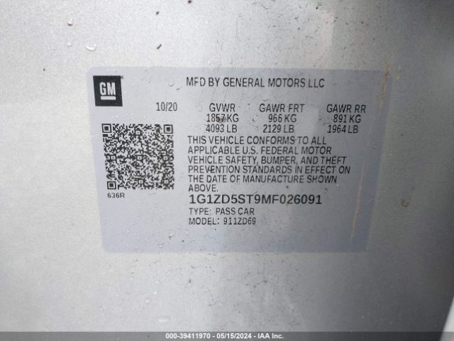 1G1ZD5ST9MF026091 Chevrolet Malibu Fwd Lt