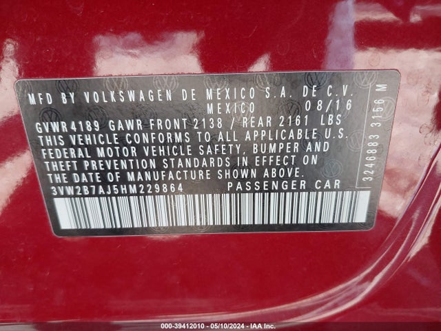3VW2B7AJ5HM229864 Volkswagen Jetta 1.4t S
