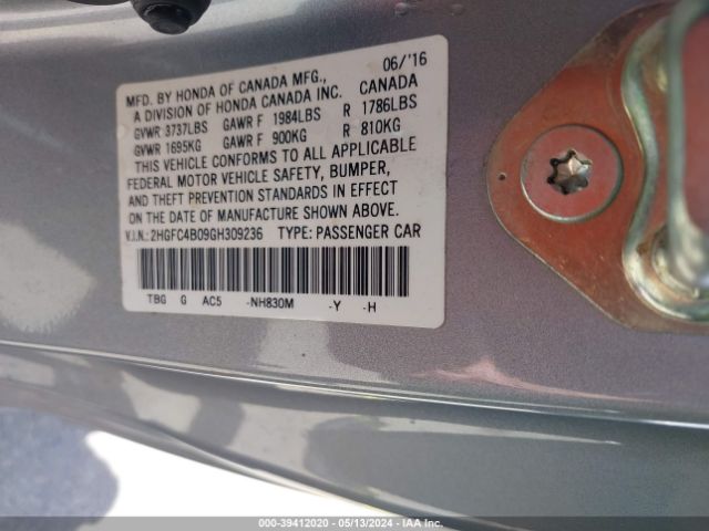2HGFC4B09GH309236 Honda Civic Lx-p