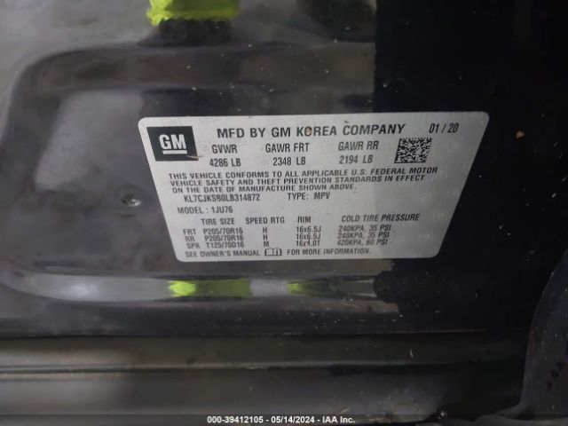 KL7CJKSB0LB314872 Chevrolet Trax Fwd Ls