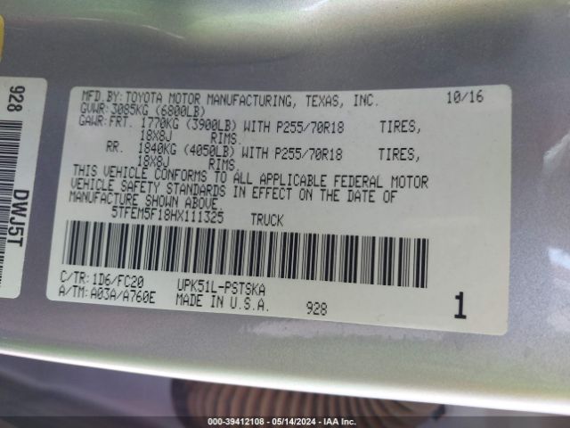 5TFEM5F18HX111325 Toyota Tundra Sr5 4.6l V8