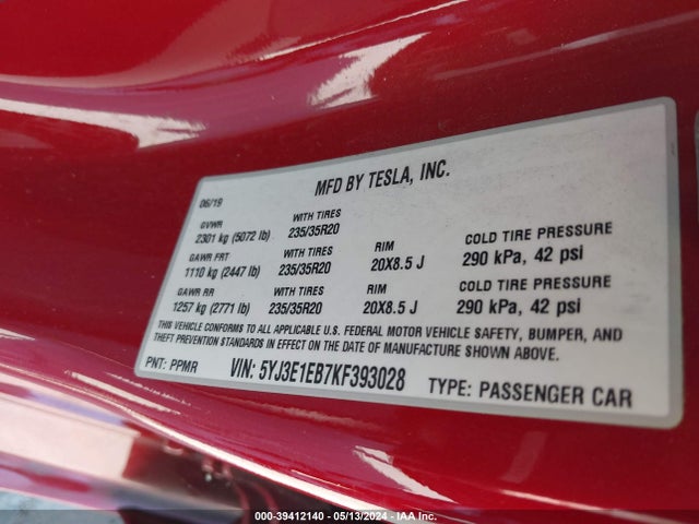 Tesla Model 3 Long Range/performance 2019 5YJ3E1EB7KF393028 Image 9