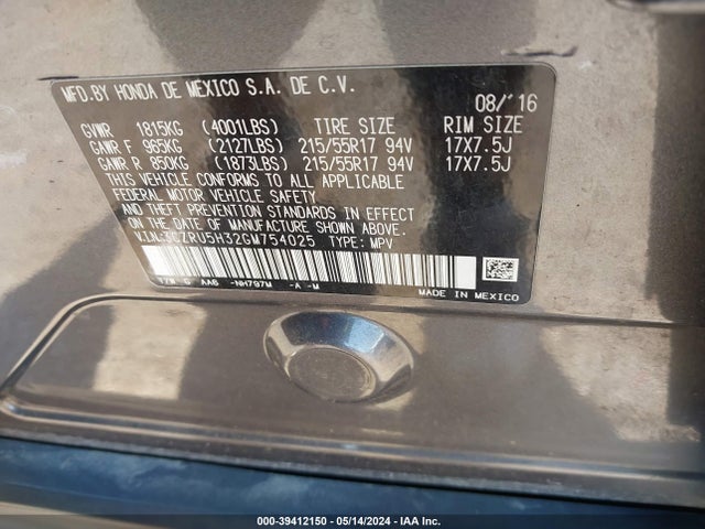 Honda HR-V LX 2016 3CZRU5H32GM754025 Image 9