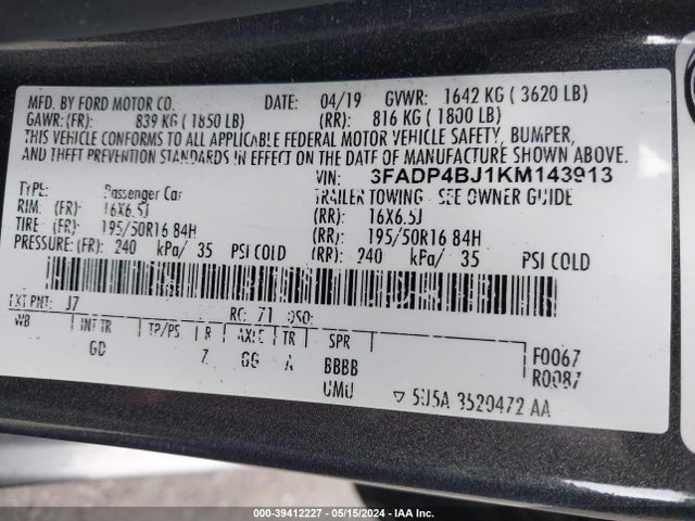 Ford FIESTA SE 2019 3FADP4BJ1KM143913 Image 9