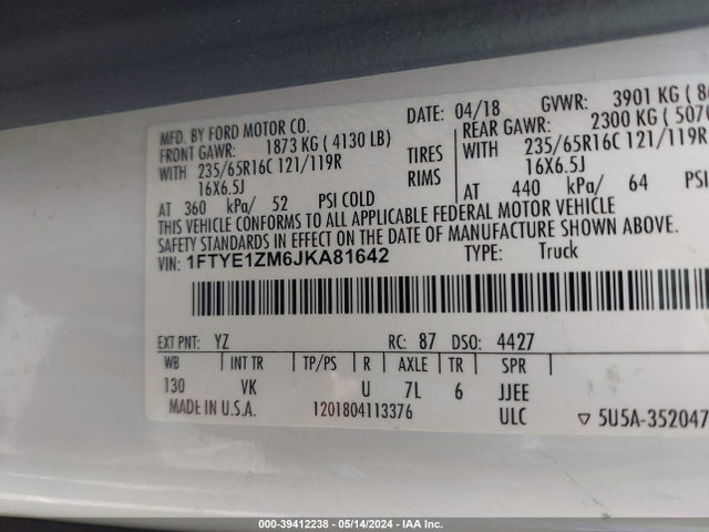 Ford Transit-150 2018 1FTYE1ZM6JKA81642 Image 9
