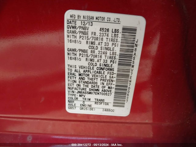 Nissan Rogue Select S 2014 JN8AS5MV7EW700527 Image 9