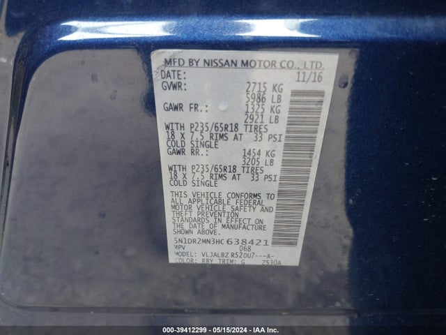 Nissan Pathfinder S 2017 5N1DR2MN3HC638421 Image 9