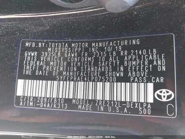 Toyota COROLLA LE 2020 5YFEPRAE4LP075200 Image 9