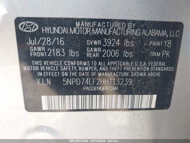 Hyundai ELANTRA SE 2017 5NPD74LF2HH113239 Image 9
