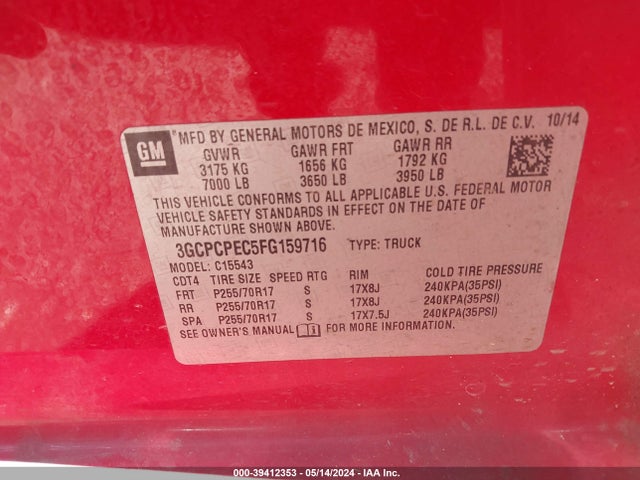 Chevrolet Silverado 1500 Ls 2015 3GCPCPEC5FG159716 Image 9