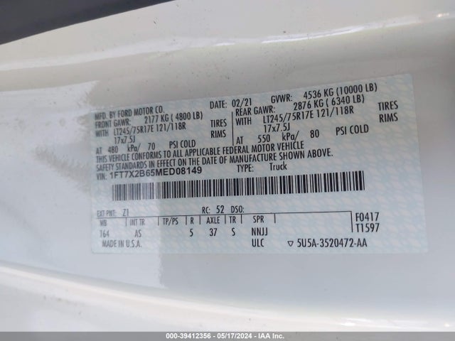 Ford F-250 Xl 2021 1FT7X2B65MED08149 Image 9