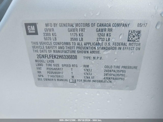 Chevrolet EQUINOX LT 2017 2GNFLFEK2H6336838 Image 9
