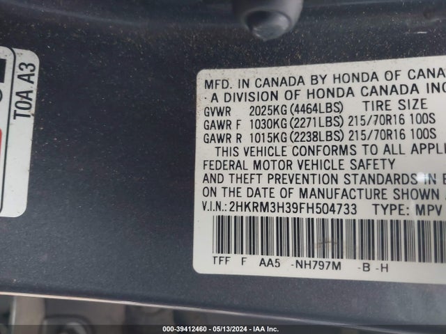 Honda CR-V LX 2015 2HKRM3H39FH504733 Image 9
