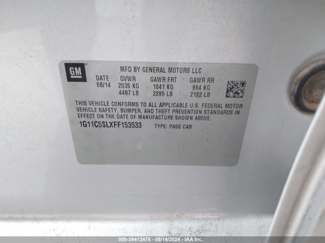 Chevrolet MALIBU 1LT 2015 1G11C5SLXFF153533 Image 9
