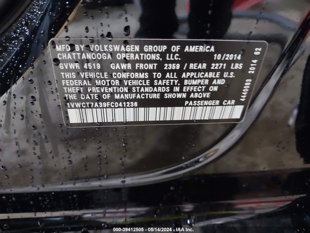 1VWCT7A39FC041236 Volkswagen Passat 1.8t Sel Premium