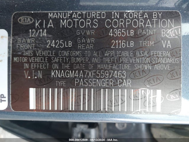 KIA Optima Lx 2015 KNAGM4A7XF5597463 Image 9