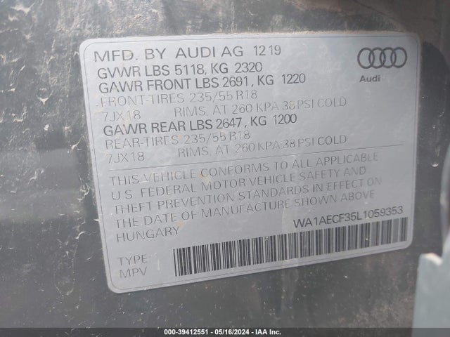 WA1AECF35L1059353 Audi Q3 Premium 45 Tfsi Quattro Tiptronic