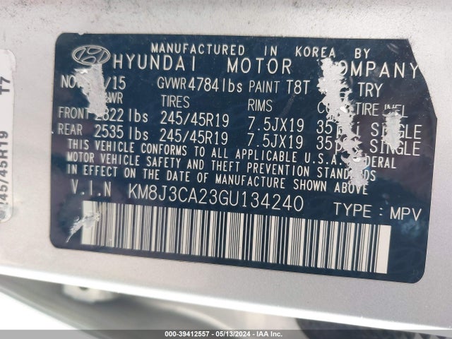 Hyundai Tucson Limited 2016 KM8J3CA23GU134240 Image 9