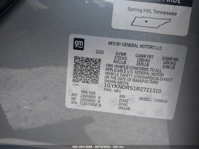 1GYKNDRS1RZ721310 Cadillac Xt5 Awd Premium Luxury
