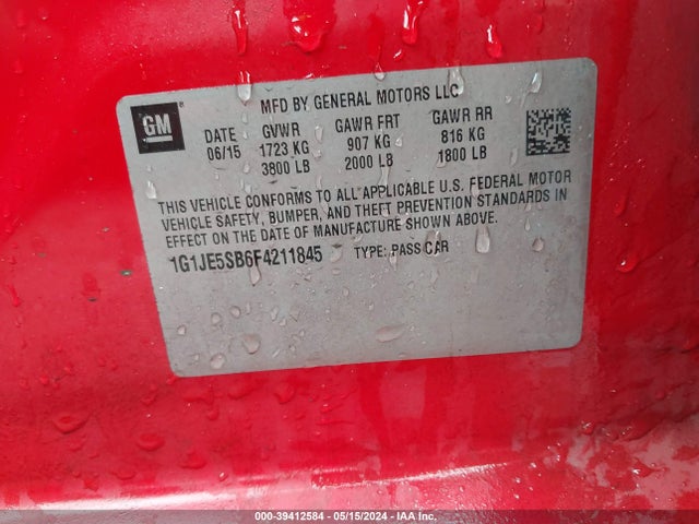 Chevrolet Sonic Ltz Auto 2015 1G1JE5SB6F4211845 Image 9