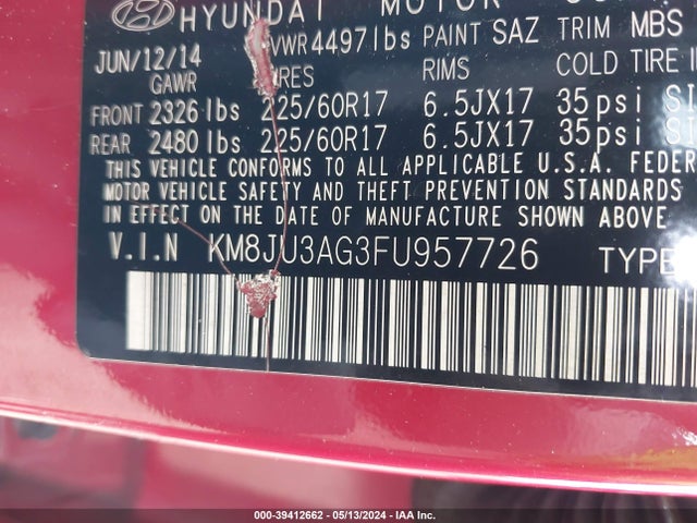 Hyundai TUCSON SE 2015 KM8JU3AG3FU957726 Image 9
