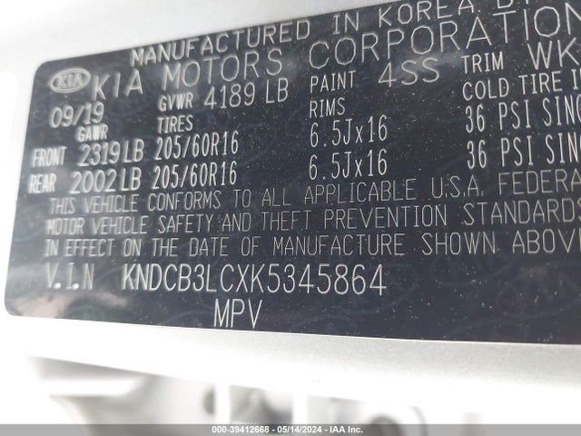 KIA NIRO LX 2019 KNDCB3LCXK5345864 Image 9