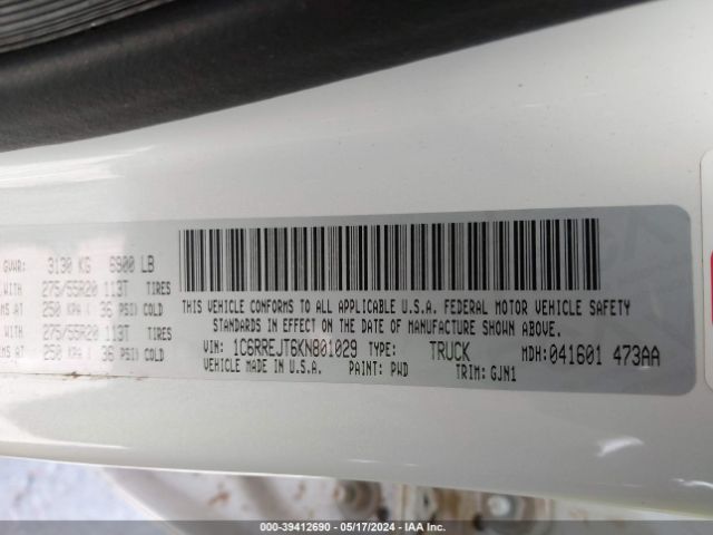 1C6RREJT6KN801029 RAM 1500 Laramie