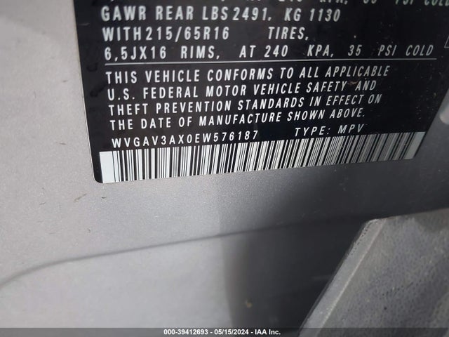 WVGAV3AX0EW576187 Volkswagen TIGUAN S