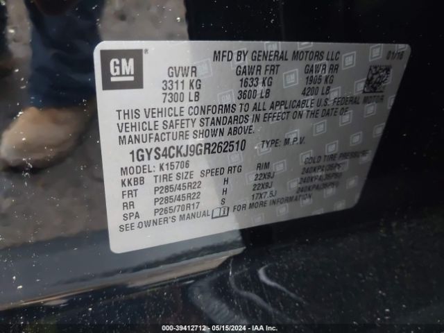 1GYS4CKJ9GR262510 Cadillac Escalade Premium Collection