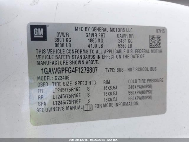Chevrolet Express 2500 Ls 2015 1GAWGPFG4F1279807 Image 9