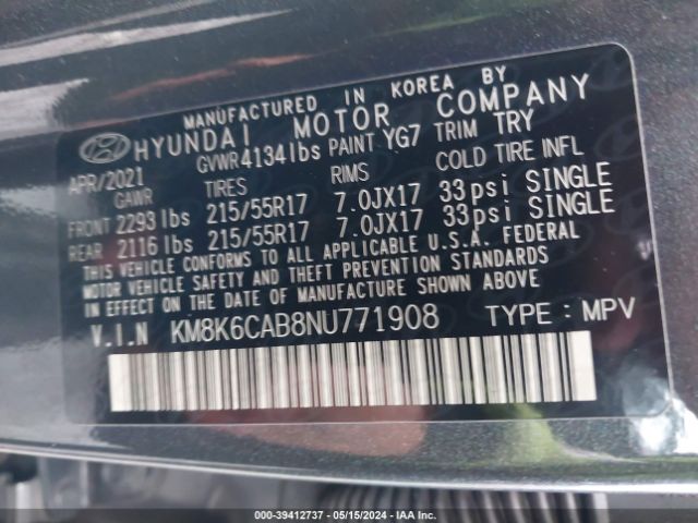 KM8K6CAB8NU771908 Hyundai Kona Sel