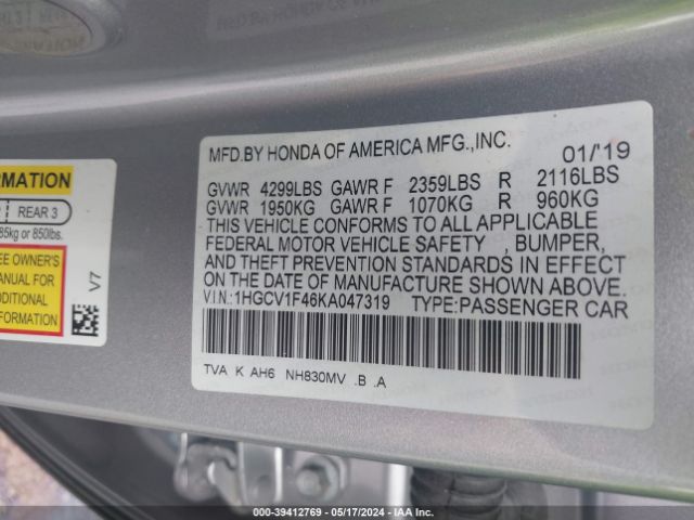 1HGCV1F46KA047319 Honda ACCORD EX