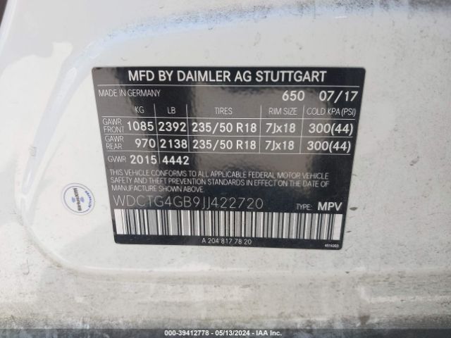 WDCTG4GB9JJ422720 Mercedes-Benz Gla 250 4matic