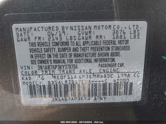 Nissan SENTRA SR 2019 3N1AB7AP3KY378764 Image 9