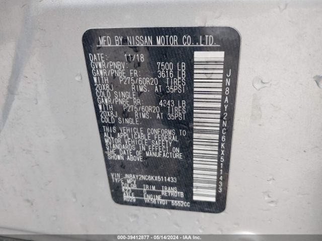 JN8AY2NC6KX511433 Nissan Armada Sl