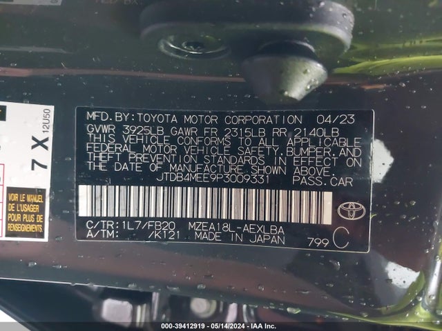 Toyota COROLLA LE 2023 JTDB4MEE9P3009331 Image 9