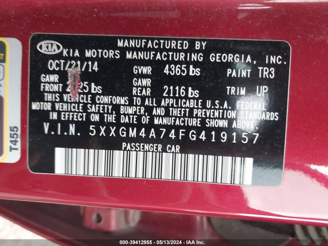 KIA Optima Lx 2015 5XXGM4A74FG419157 Image 9