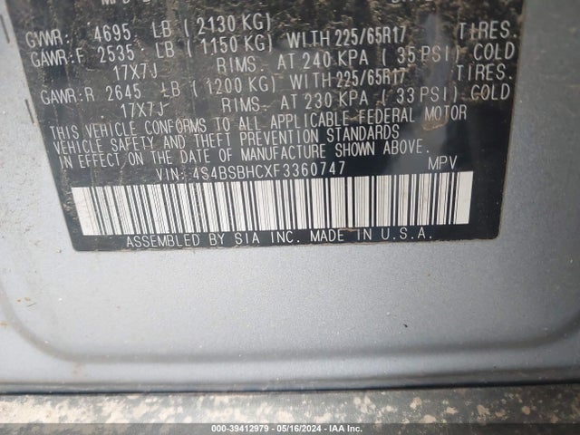 Subaru Outback 2.5i Premium 2015 4S4BSBHCXF3360747 Image 9