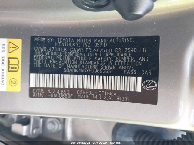 58ABK1GGXHU069265 Lexus ES 350