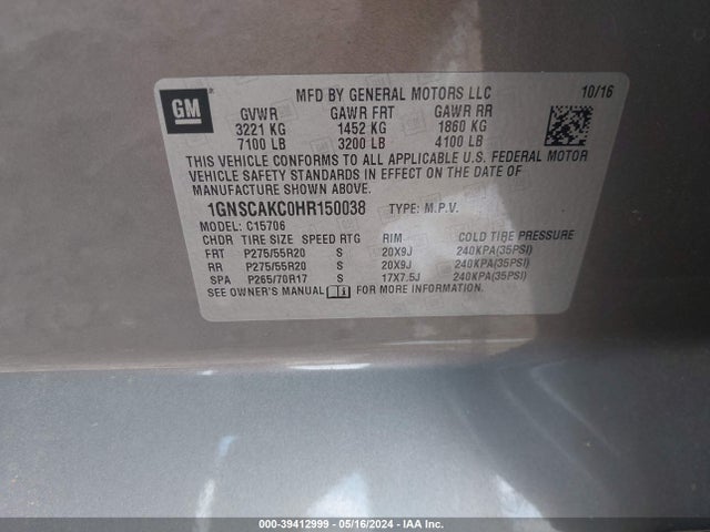 Chevrolet Tahoe Ls 2017 1GNSCAKC0HR150038 Image 9