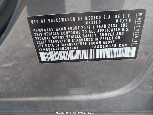 3VWB67AJXHM204883 Volkswagen Jetta 1.4t Se