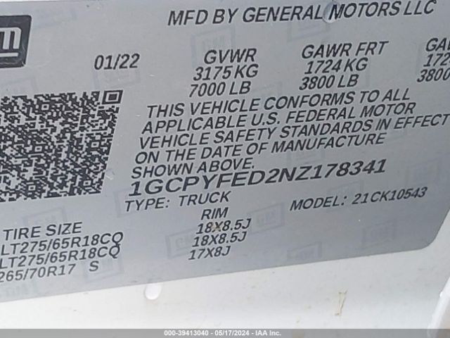 1GCPYFED2NZ178341 Chevrolet Silverado 1500 Ltd 4wd  Short Bed Lt Trail Boss