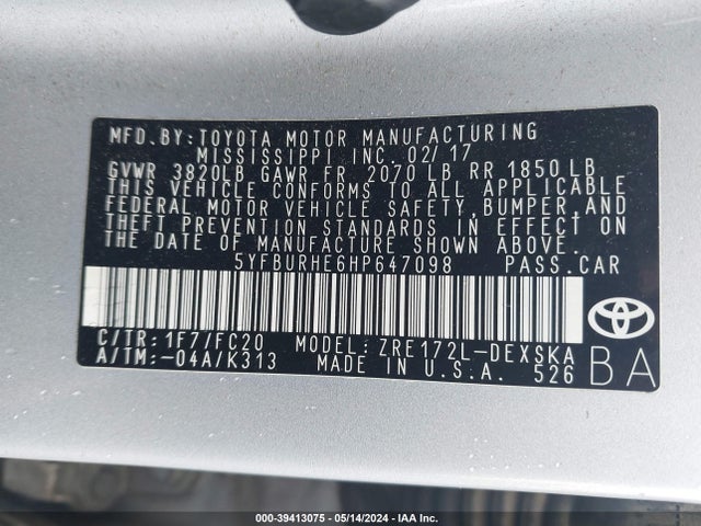 Toyota COROLLA SE 2017 5YFBURHE6HP647098 Image 9