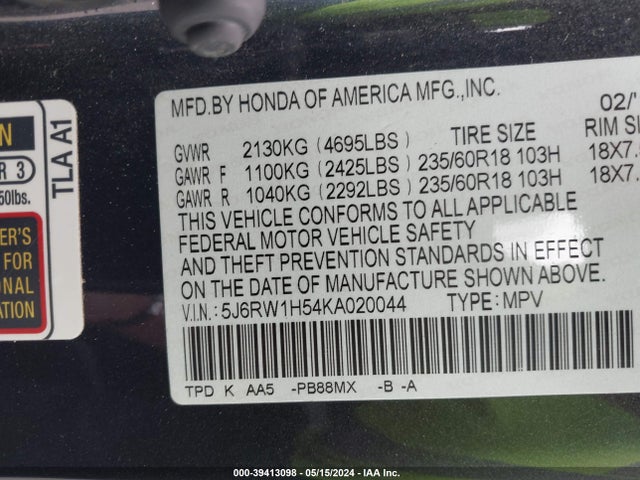 Honda CR-V EX 2019 5J6RW1H54KA020044 Image 9